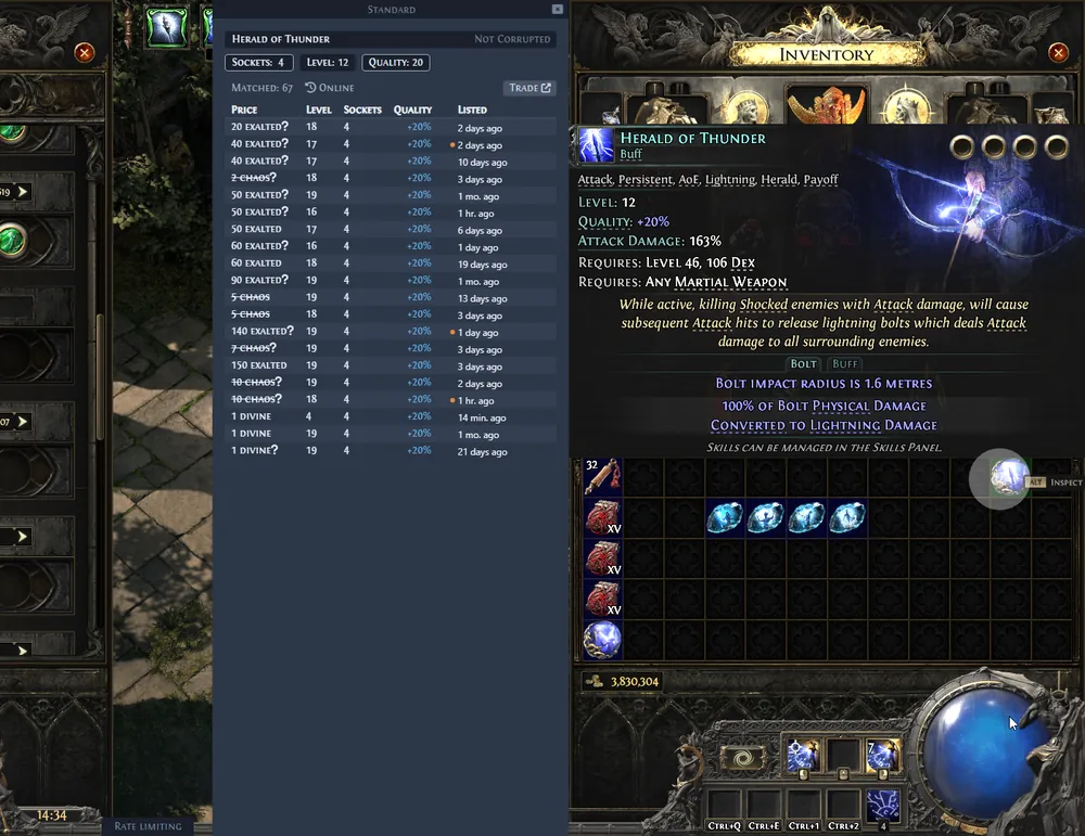 Exiled Exchange 2 gem price check window